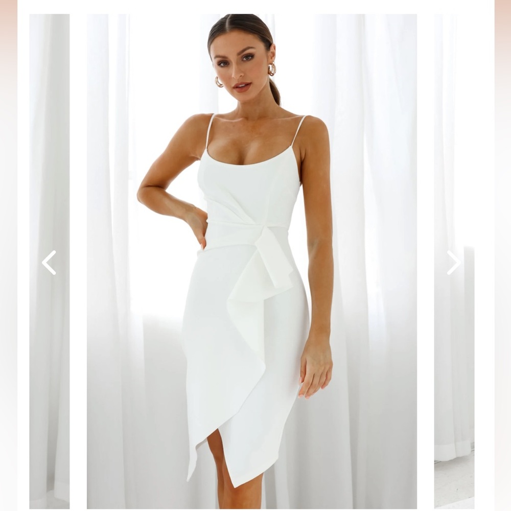 Selfie Leslie TESLA CAMI STRAP ASYMMETRICAL KNEE LENGTH DRESS WHITE